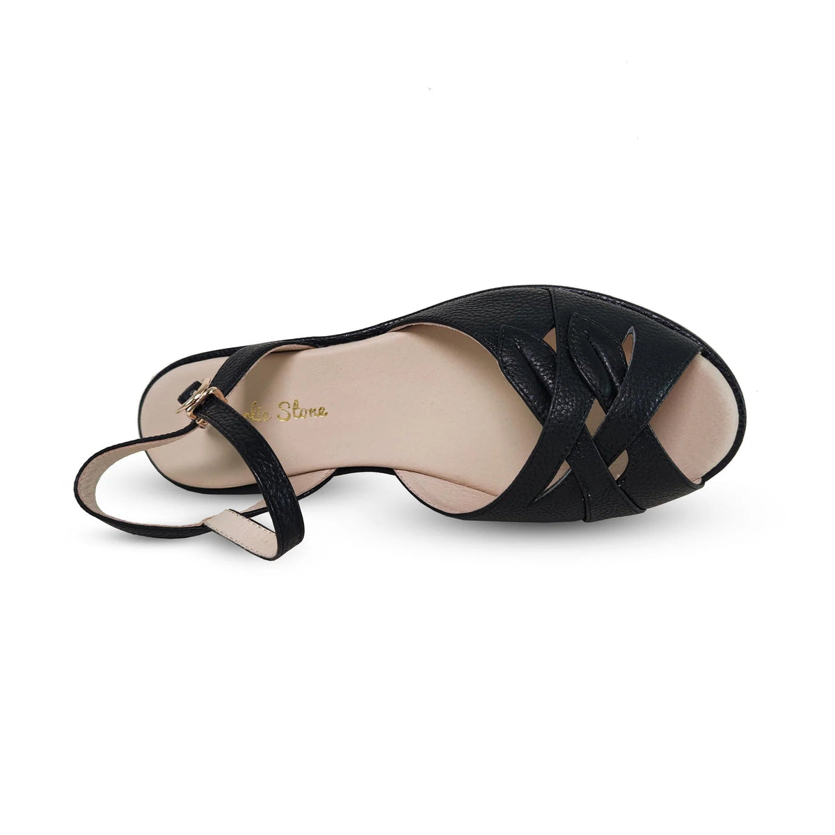 Elba sort wedge sandal med bladmønster sko Charlie Stone 