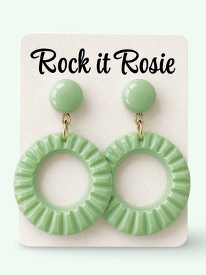 Hoop øreringe i 1950'er stil med mønster - pastel grøn øreringe Rock It Rosie 