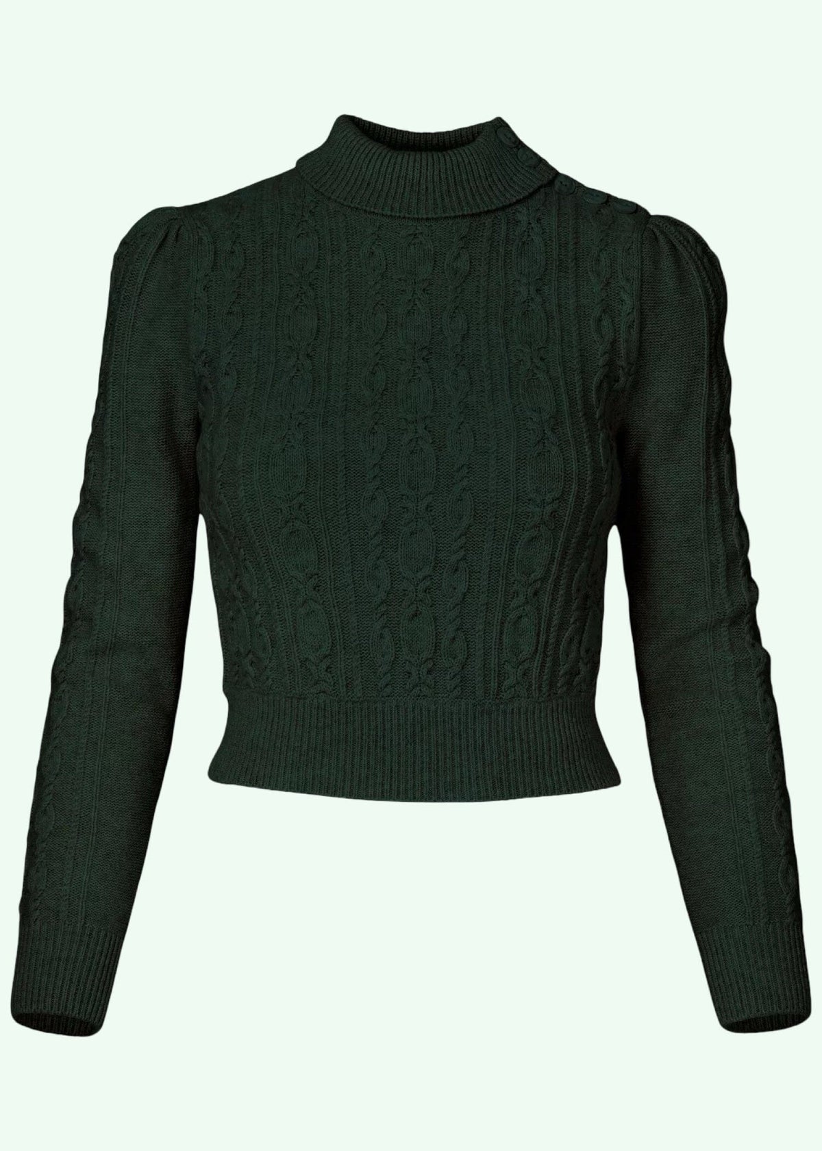 Ice Skater Sweater i 'hunter green' merinould og cashmere bluse Emmy Design 