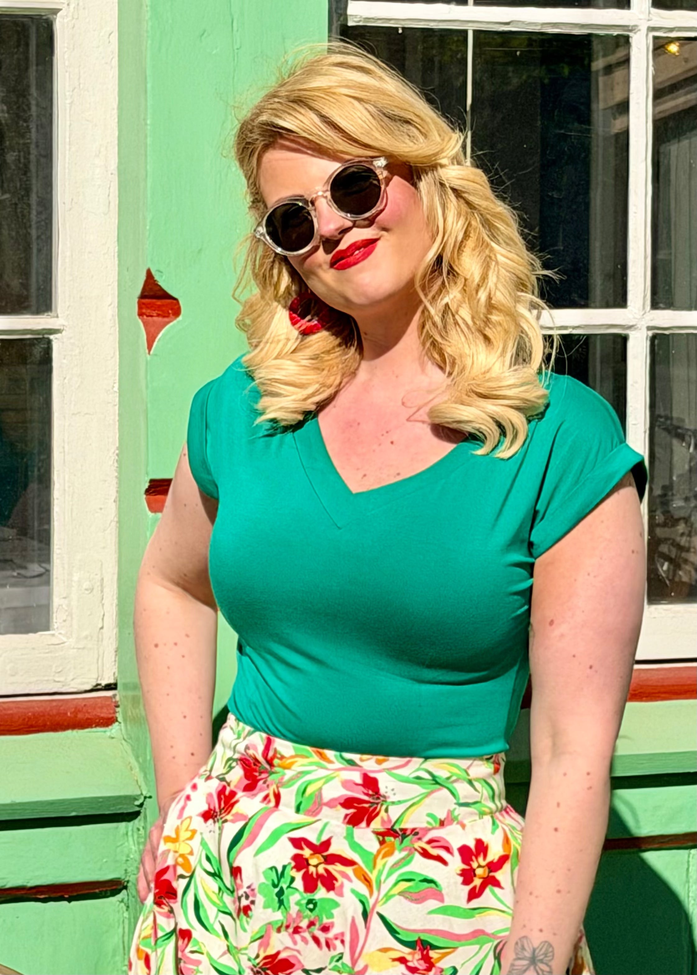 Kortærmet vendbar boatneck top - grøn jersey top Daisy Dapper 