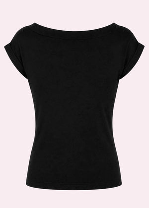 Kortærmet vendbar boatneck top - sort jersey top Daisy Dapper 