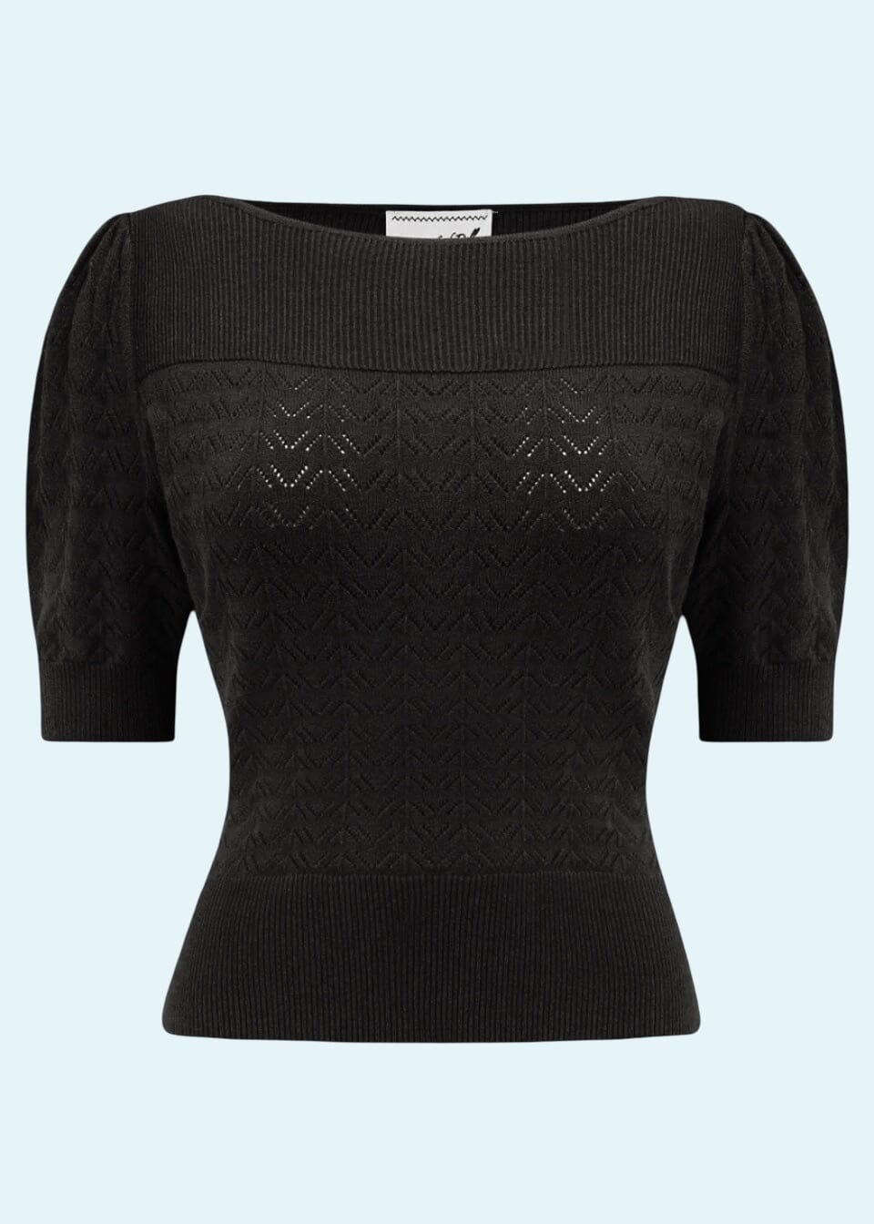 Lana strikbluse i sort top Weekend Doll 