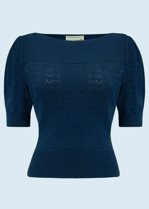 Lana strikbluse - navy blå strik top Weekend Doll 