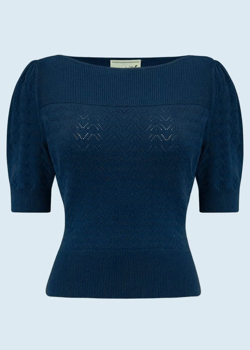 Lana strikbluse - navy blå strik top Weekend Doll 