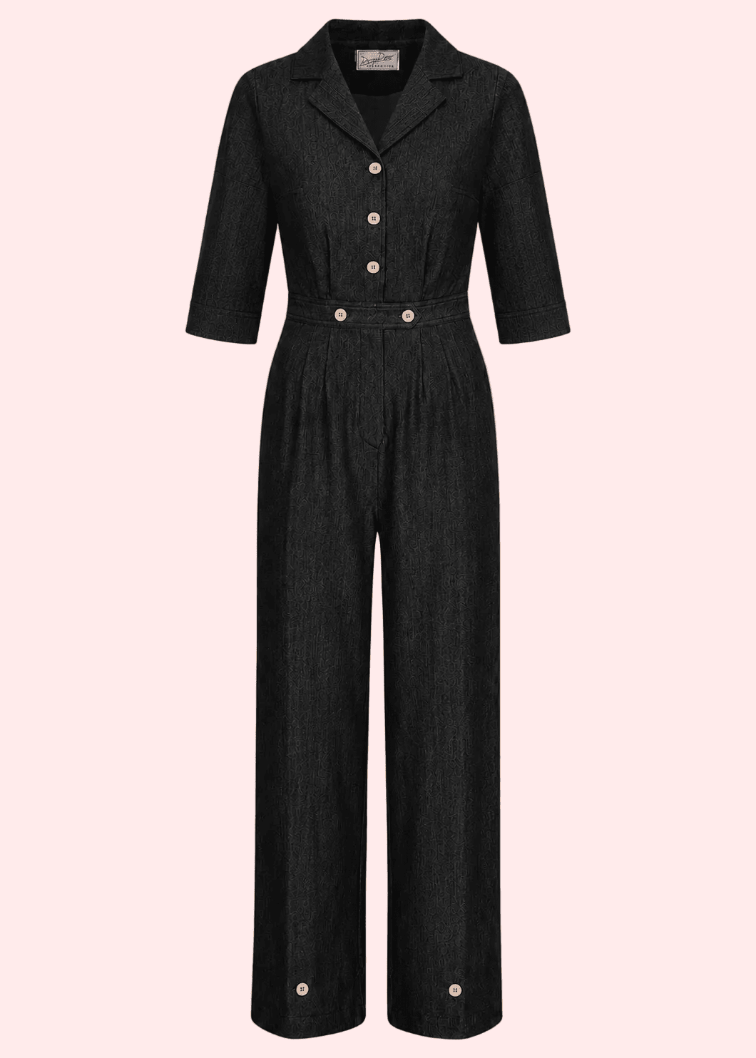 Maxine buksedragt med 3/4 lange ærmer - sort denimlook buksedragt Daisy Dapper 