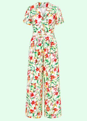 Maxine buksedragt med korte ærmer - multi floral buksedragt Daisy Dapper 