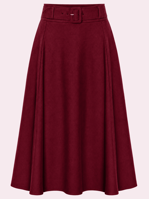 Midi skirt med bælte - berry linen look midi nederdel Daisy Dapper 