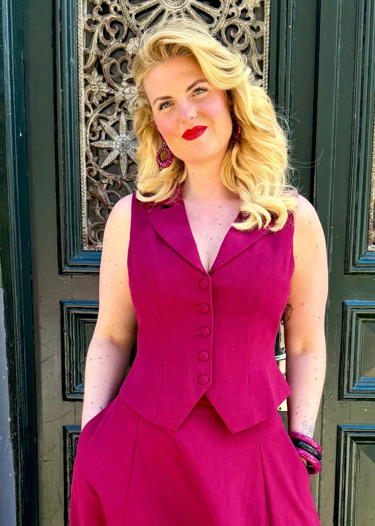 Midi skirt med bælte - berry linen midi nederdel Daisy Dapper 