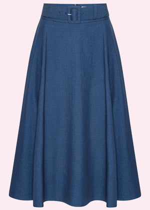 Midi skirt med bælte i blå denim-look Nederdel Daisy Dapper 