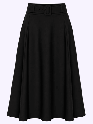 Midi skirt med bælte - sort linen look midi nederdel Daisy Dapper 