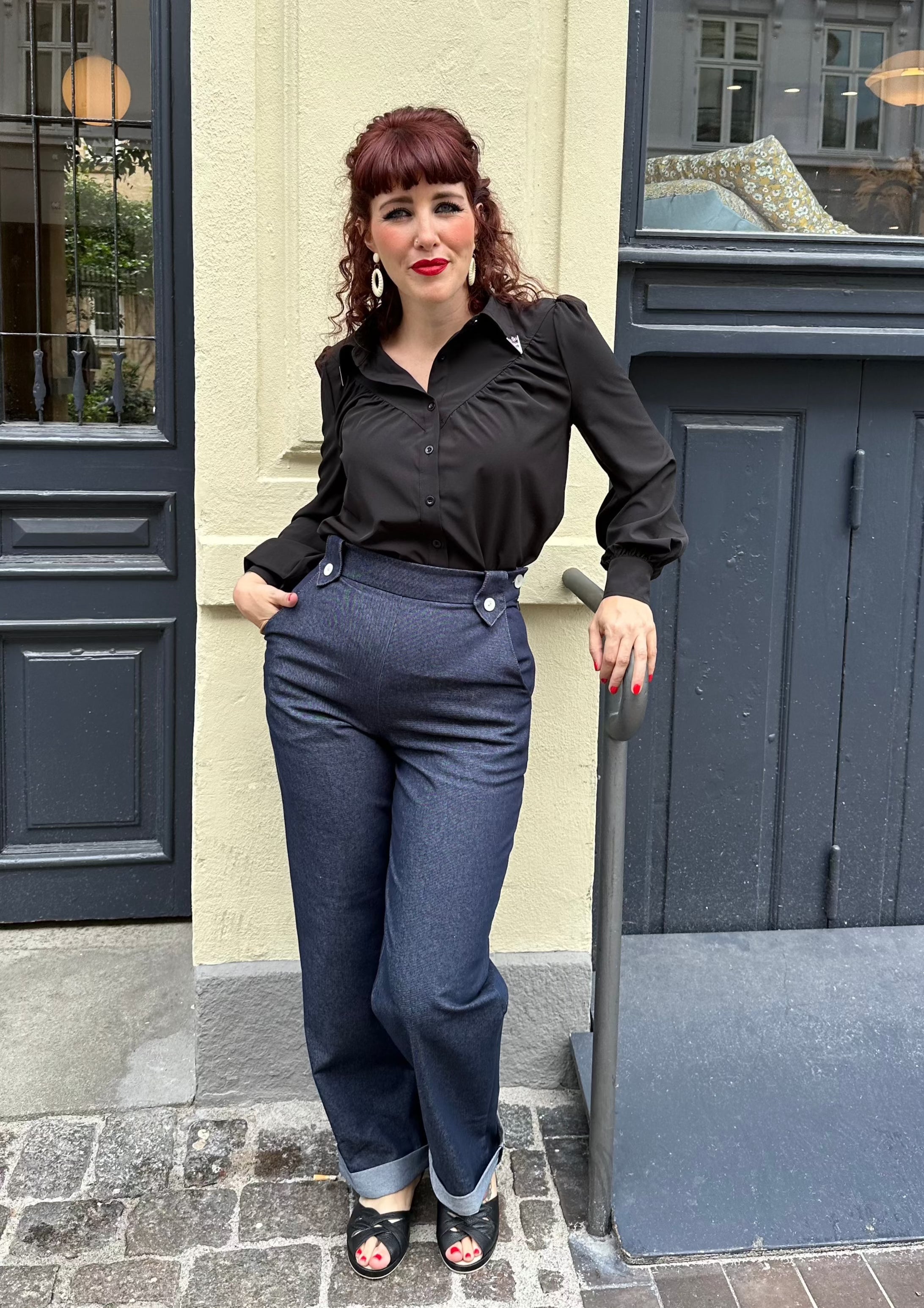 Monroe højtaljede denim bukser i navy bukser Weekend Doll 