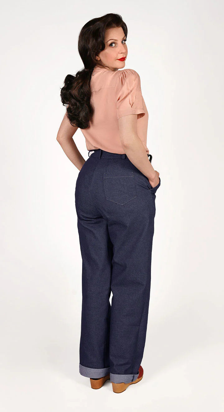 Monroe højtaljede denim bukser i navy bukser Weekend Doll 