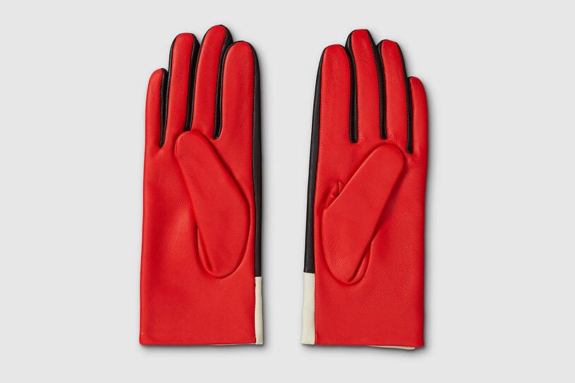 Retro handsker i sort, hvid og rød læder Accessories Mabel Sheppard 