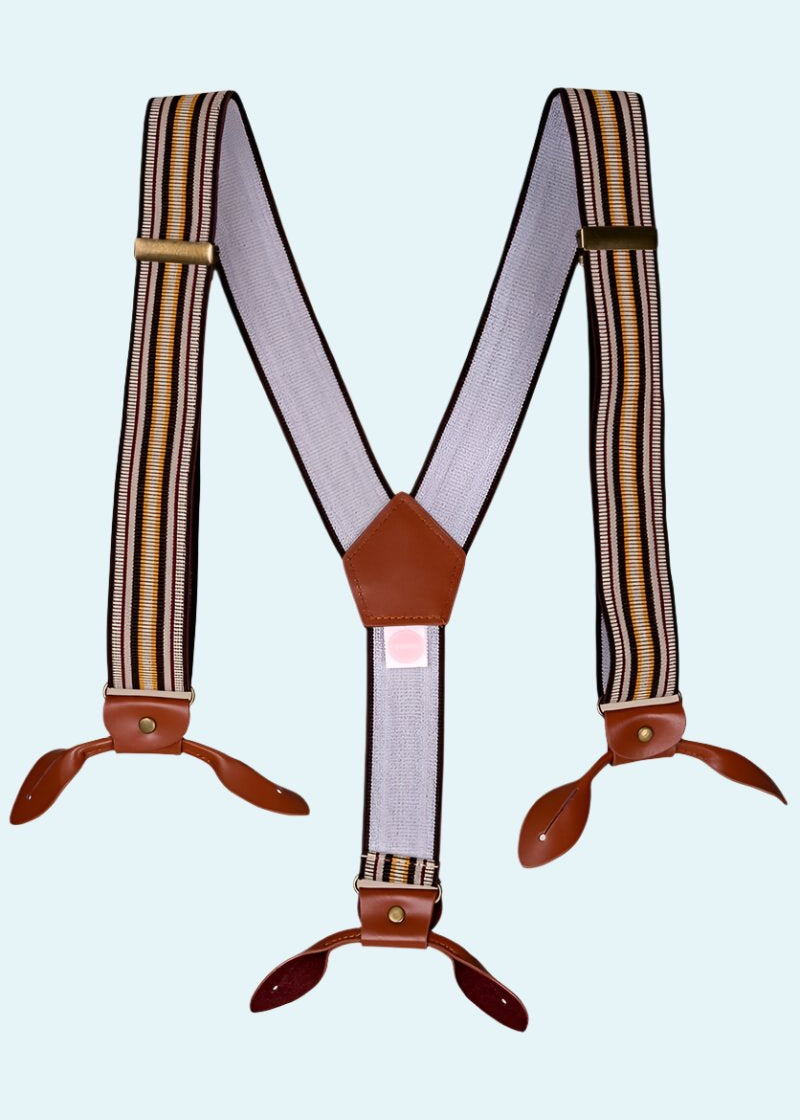 Sassy suspenders seler i 'Brown Stripe' tøj Mondo Kaos 