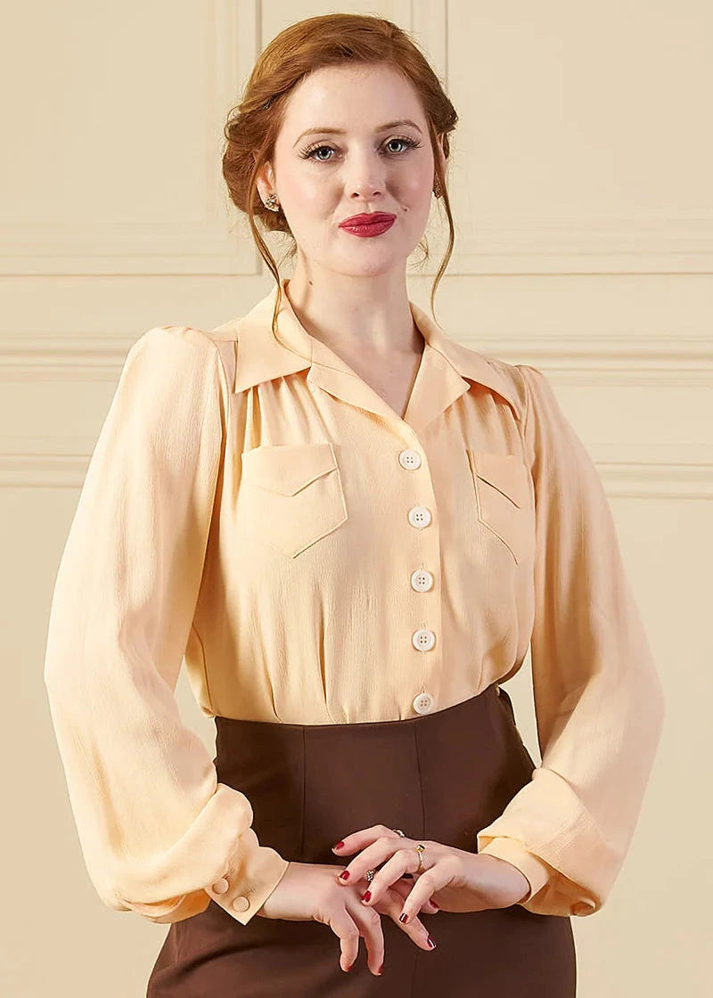 Sweetheart vintage stils skjorte - abrikos langærmet skjorte House of Foxy 