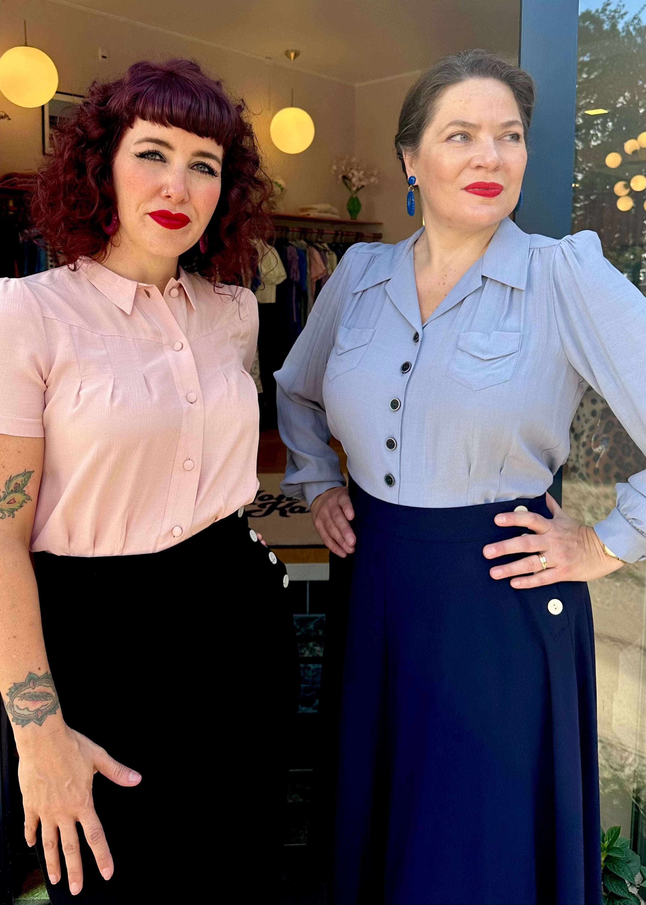 Sweetheart vintage stils skjorte i syren langærmet skjorte House of Foxy 