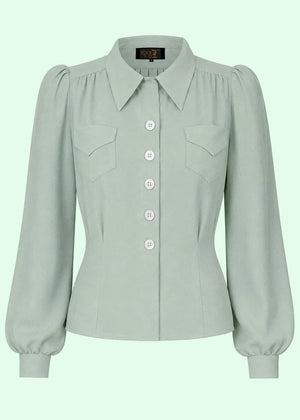 Sweetheart vintage stils skjorte - lys grøn langærmet skjorte House of Foxy 