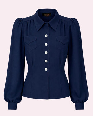 Sweetheart vintage stils skjorte - navy langærmet skjorte House of Foxy 