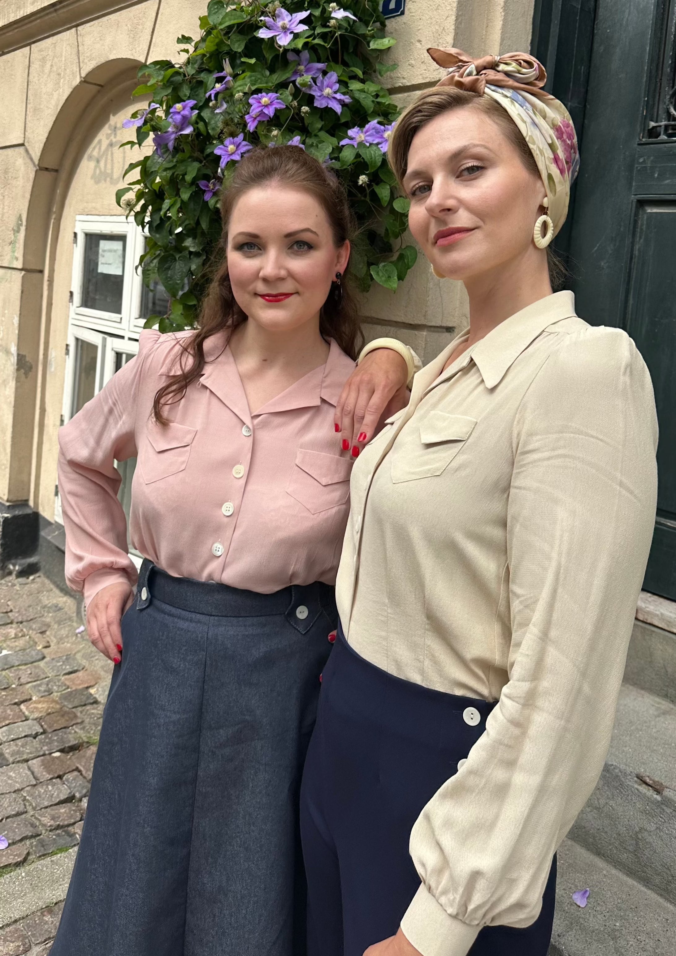 Sweetheart vintage stils skjortebluse i creme langærmet skjorte House Of Foxy 