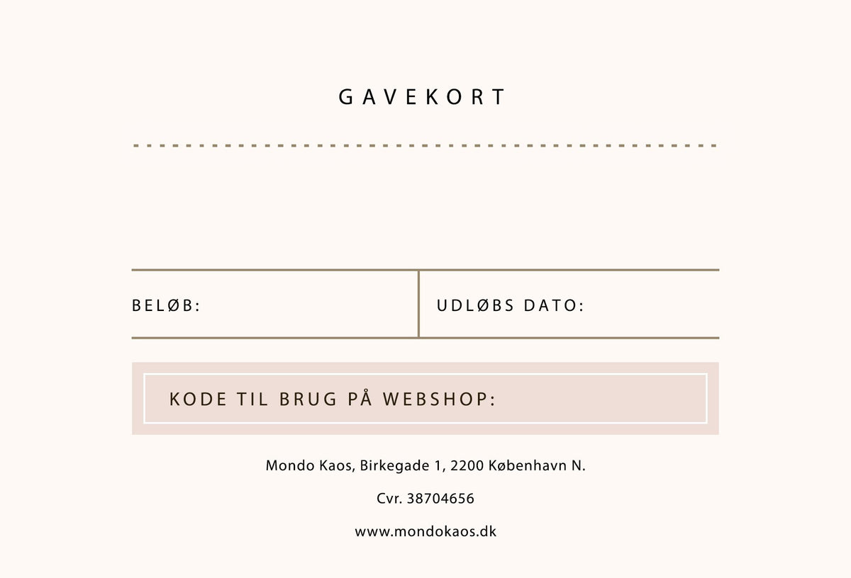 Gavekort (vælg selv beløb) toej Mondo Kaos 